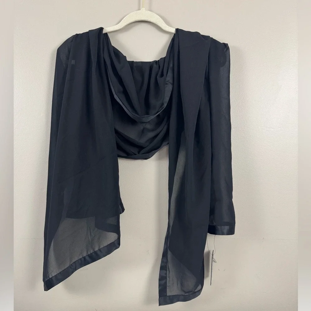 NWT DKNY Black Sleek shear trimmed Wrap scarf prom dressy fancy